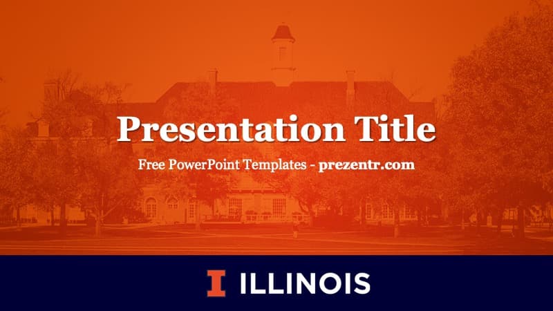 UIUC PPT template cover slide with orange campus building and navy blue Illinois logo bar