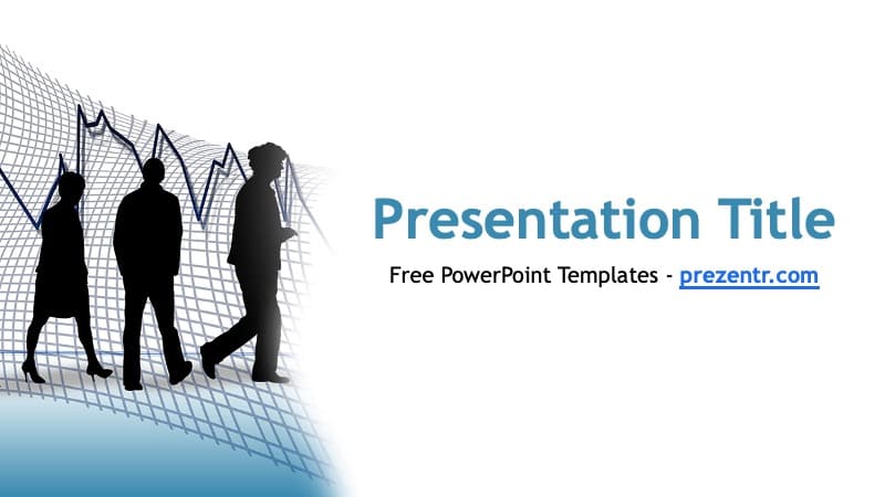 Silhouettes of three businesspeople against a blue grid background on the Unemployment PowerPoint Template cover slide