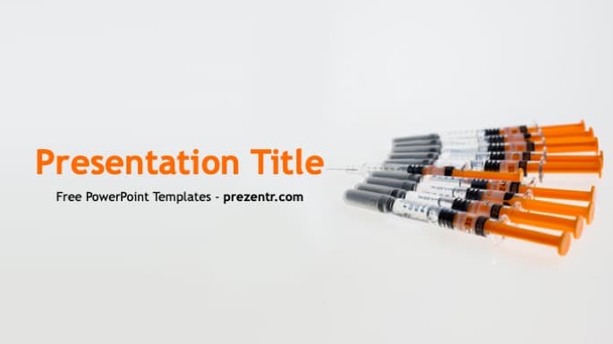 Vaccination PowerPoint Template cover slide with orange syringes and gray text on light background