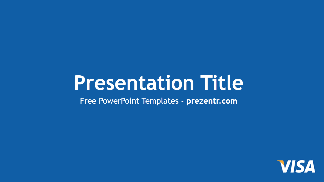 Blue VISA PowerPoint template cover slide with centered white "Presentation Title" text and Visa logo in bottom right corner