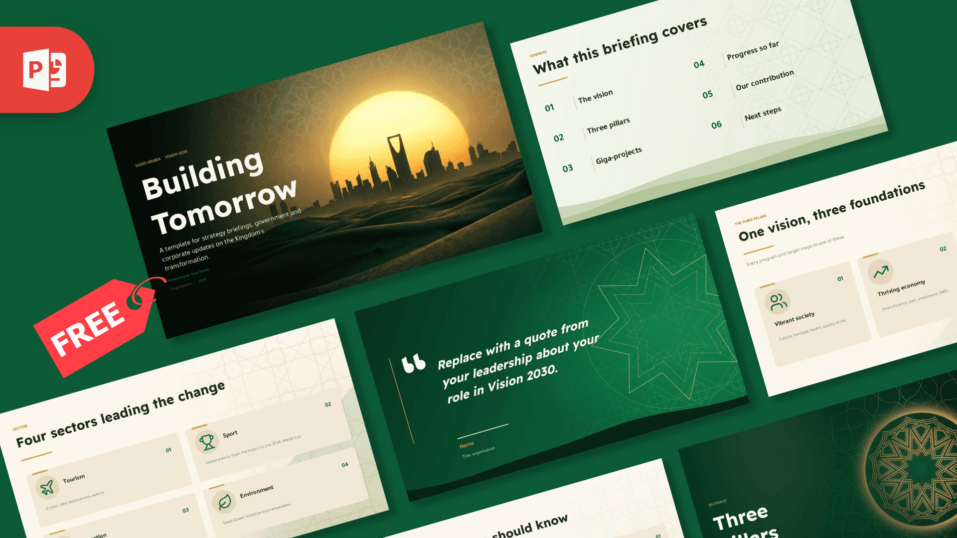 Vision 2030 PowerPoint Template – preview of all slides