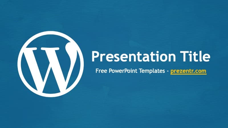 WordPress PowerPoint Template cover slide with white W logo on teal background, title placeholder, and presentr.com branding
