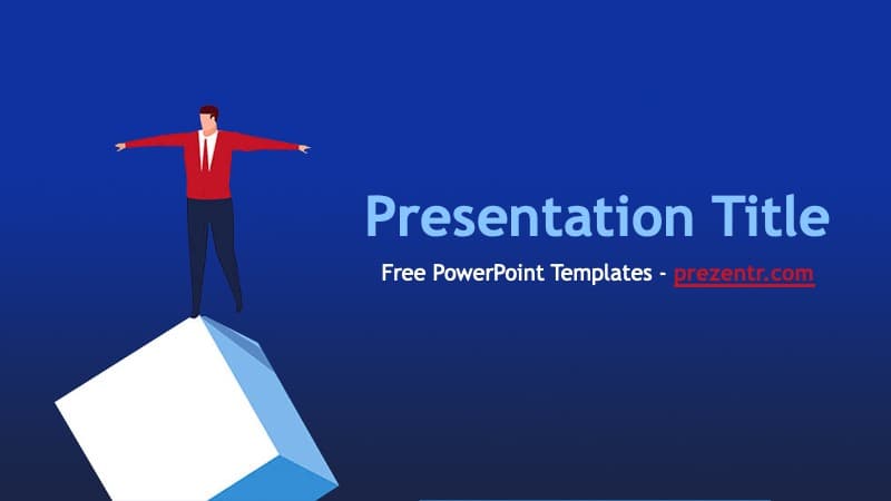 Work-Life Balance template cover slide with businessman on blue cube against dark blue background