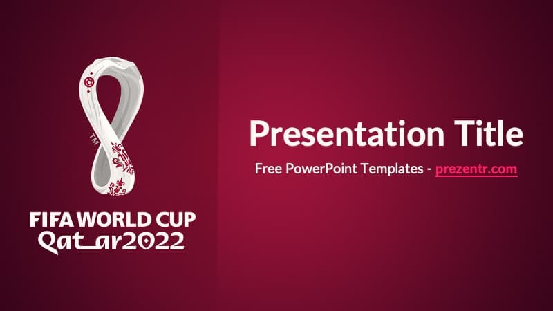 FIFA World Cup Qatar 2022 PowerPoint template cover slide with maroon background and white trophy logo