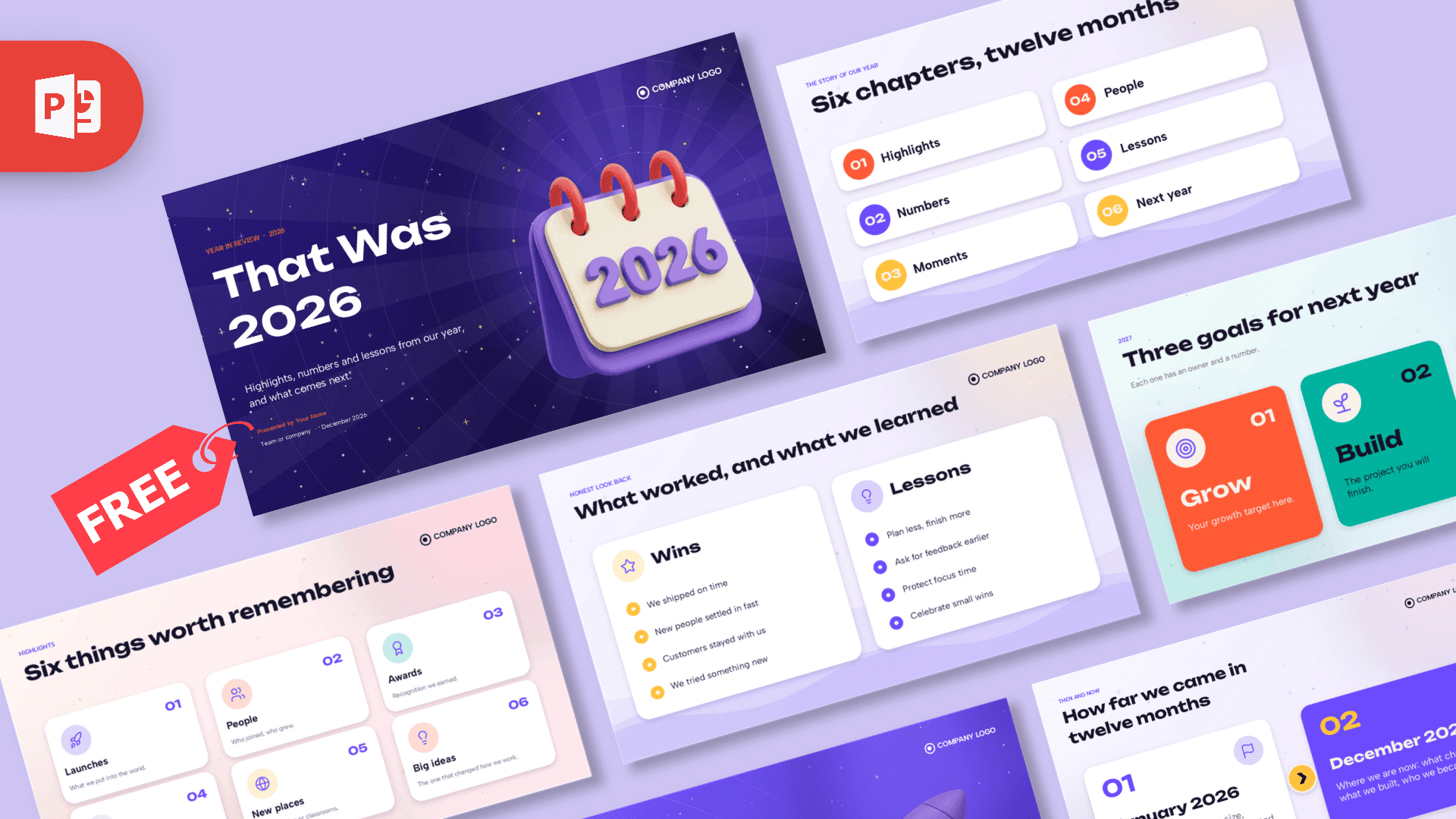 Year in Review PowerPoint Template – preview of all slides