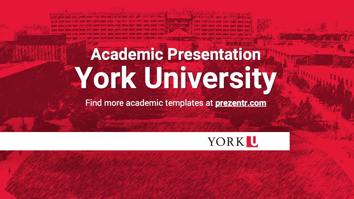 York University Academic Presentation template cover slide with red campus background, white text, and university logo