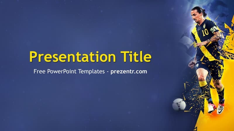 Dynamic soccer template with blue and yellow design, player in action, particle effects, and customizable title area