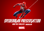 Spiderman Marvel hero above the first slide headline in PowerPoint Template